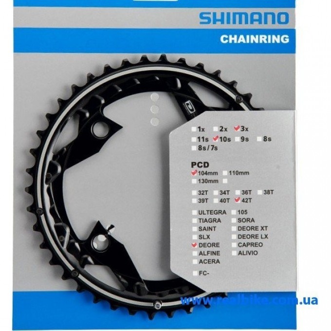Звезда передняя SHIMANO DEORE FC-M610, 42T, 104 мм, алюминий, черный, Y10098020 Звезда передняя SHIMANO DEORE FC-M610, 42T, 104 мм, алюминий, черный, Y10098020
